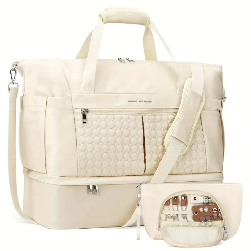 8pc Gym Bag for Women, 40L Travel Duffel Bag with Shoes Compartment and Wet Pocket, Waterproof Carry On Weekender Bag, Sport Gym Tote Bags Swimming Yoga, Hospital Holdalls