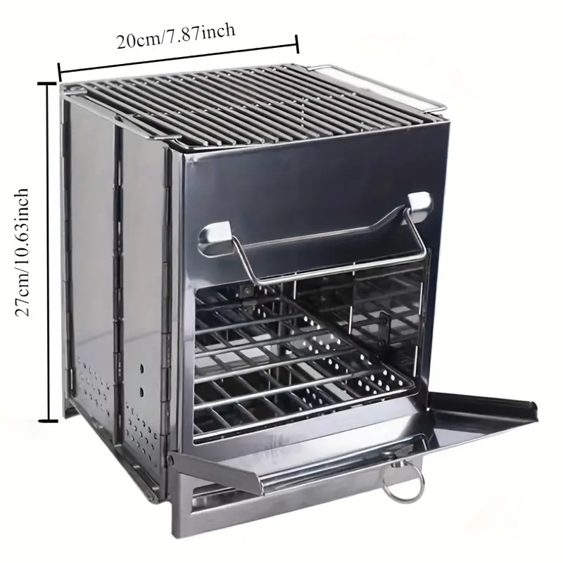 1pc Portable Folding Wood Burning Camping Stove, Lightweight Stainless Steel Wood Stove - Perfect For Camping, Picnics, BBQ Andd Outdoor Cooking, Durable And Efficient、Lightweight.