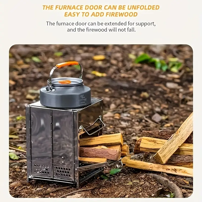 1pc Portable Folding Wood Burning Camping Stove, Lightweight Stainless Steel Wood Stove - Perfect For Camping, Picnics, BBQ Andd Outdoor Cooking, Durable And Efficient、Lightweight.