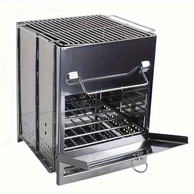 1pc Portable Folding Wood Burning Camping Stove, Lightweight Stainless Steel Wood Stove - Perfect For Camping, Picnics, BBQ Andd Outdoor Cooking, Durable And Efficient、Lightweight.