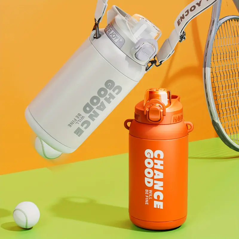 Sports Stainless Steel Insulated Water Bottles, 33oz Water Bottle With Straw And Strap, Leak-Proof And BPA-Free, Wide Mouth Vacuum Bottle For Fitness, Gym & Outdoor