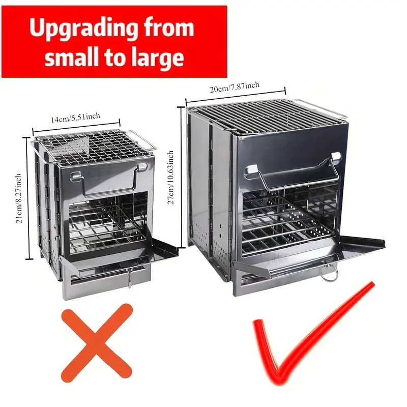 1pc Portable Folding Wood Burning Camping Stove, Lightweight Stainless Steel Wood Stove - Perfect For Camping, Picnics, BBQ Andd Outdoor Cooking, Durable And Efficient、Lightweight.