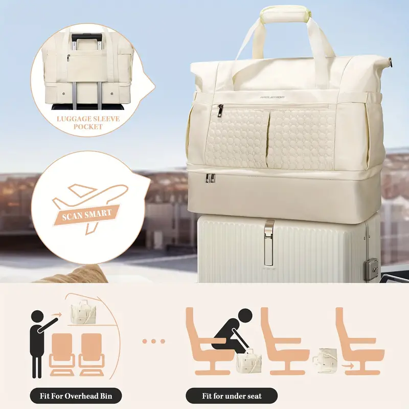 8pc Gym Bag for Women, 40L Travel Duffel Bag with Shoes Compartment and Wet Pocket, Waterproof Carry On Weekender Bag, Sport Gym Tote Bags Swimming Yoga, Hospital Holdalls