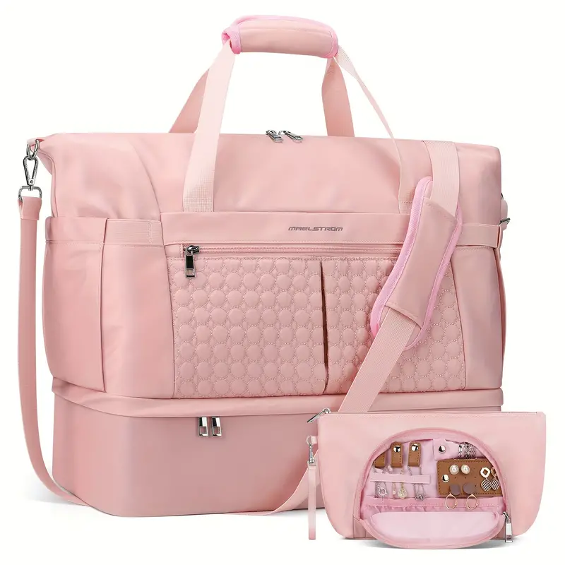 8pc Gym Bag for Women, 40L Travel Duffel Bag with Shoes Compartment and Wet Pocket, Waterproof Carry On Weekender Bag, Sport Gym Tote Bags Swimming Yoga, Hospital Holdalls