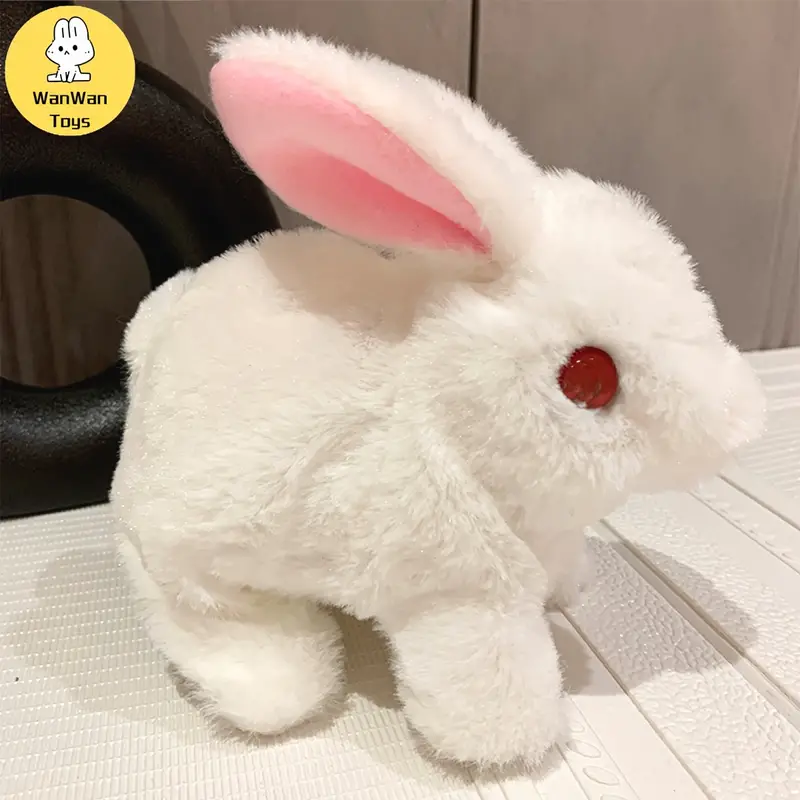 1pc Soft And Fluffy Electric Interactive Red-eyed Bunny Doll, Cute Animal And Nature Children's Toys That Walk, Make Sounds, Shake Their Ears, Glowing Eyes. This Battery-powered