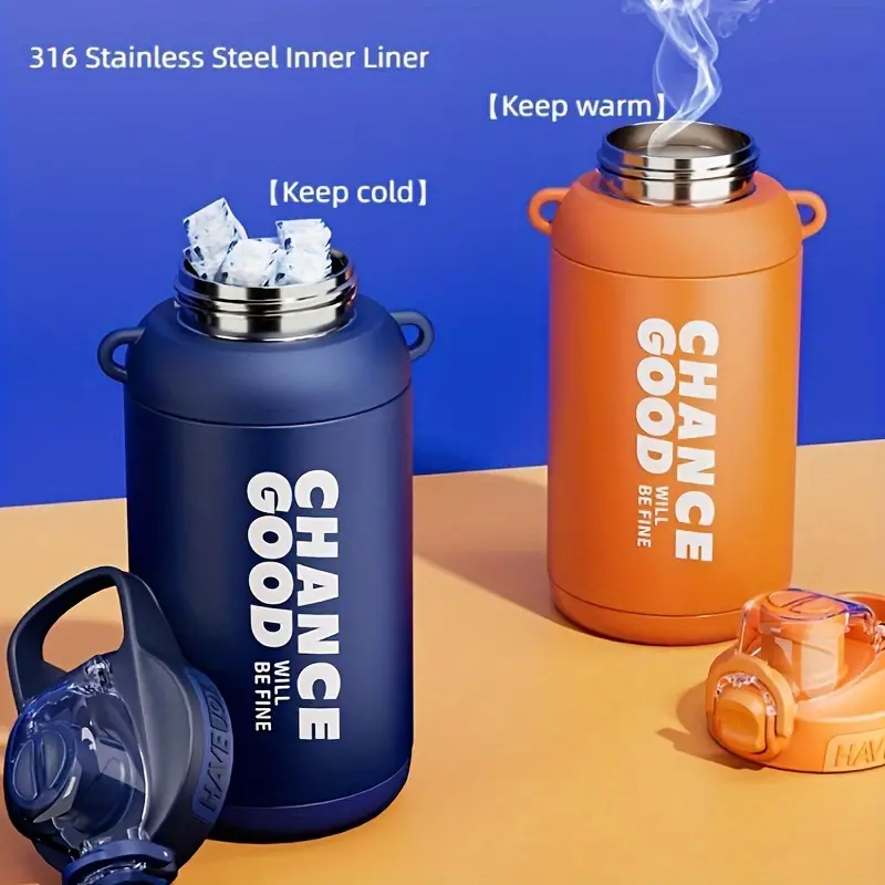 Dual-drink Cup, Insulated Water Bottle, Stainless Steel Non-Slip Pop-Up Water Cup, Outdoor Gym Sports Fitness Supplies