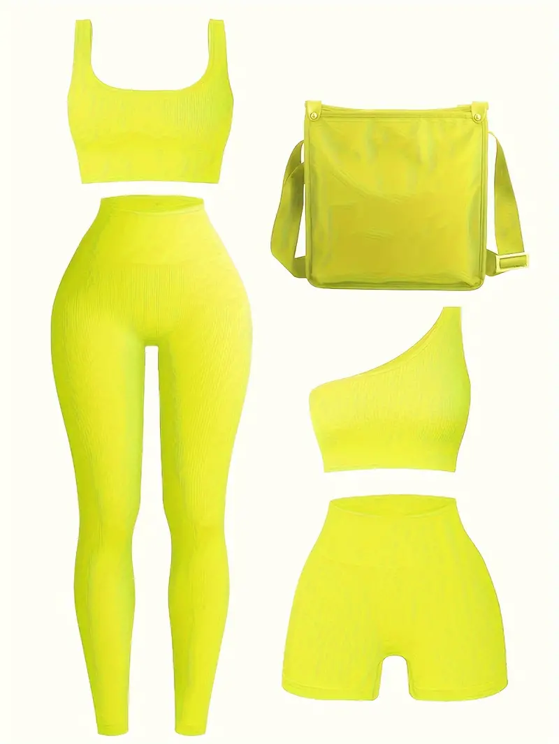 Women's 4-Piece Yoga Set, Sport Athletic Leggings, Sports Bra, Shorts, Fitness Gear For Gym And Outdoor Exercise