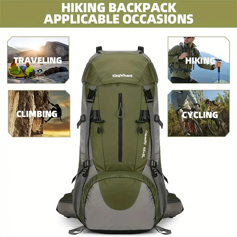 70L Hiking Camping Backpack with Rain Cover, Waterproof Large Capacity Outdoor Sport Travel Daypack Climbing Touring