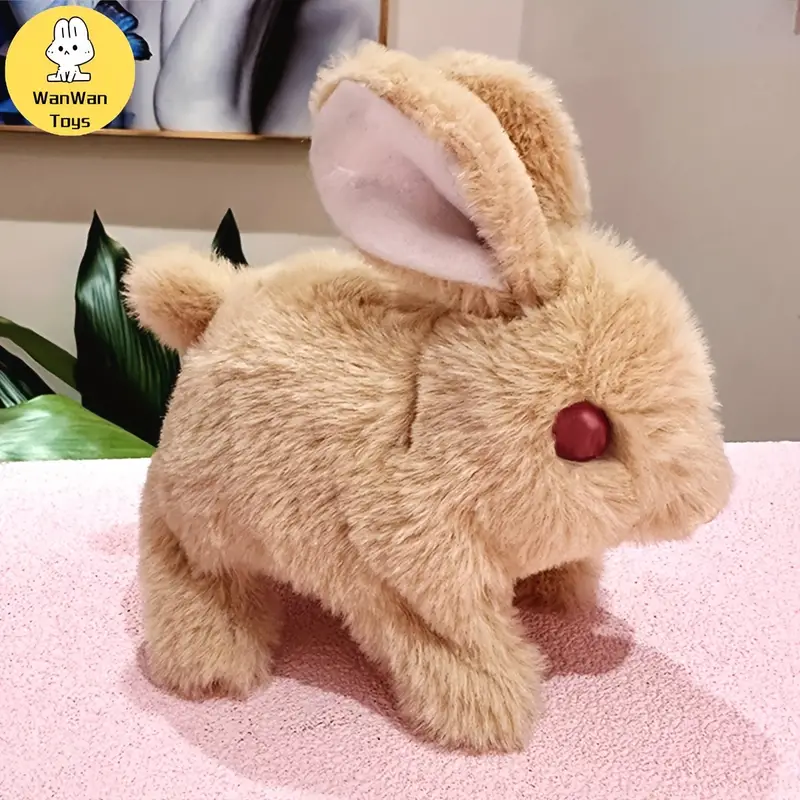 1pc Soft And Fluffy Electric Interactive Red-eyed Bunny Doll, Cute Animal And Nature Children's Toys That Walk, Make Sounds, Shake Their Ears, Glowing Eyes. This Battery-powered