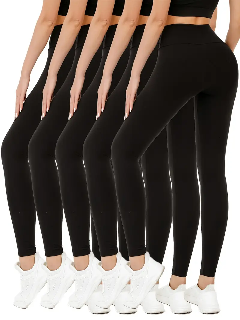 5pcs Super Soft Leggings For Women, High Waisted Tummy Control No See Through Workout Yoga Running Pants Leggings, Women's Activewear