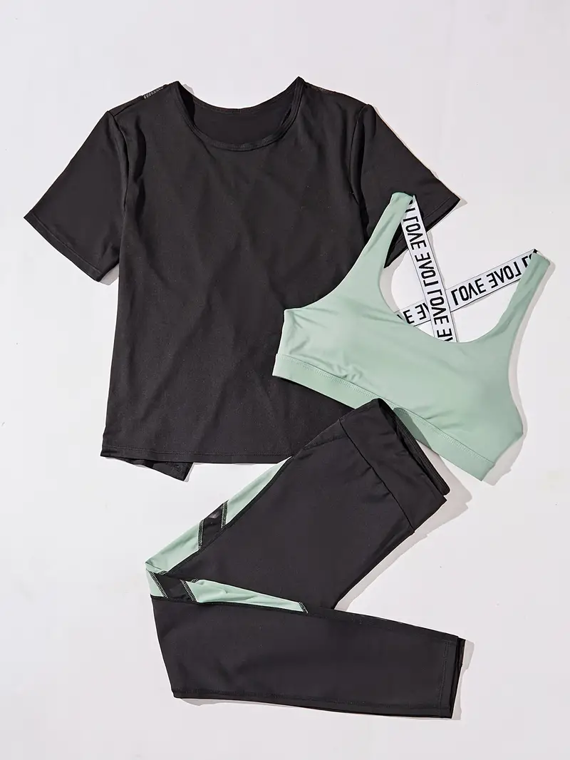 Women's 3-Piece Yoga Set, Sporty Style, Activewear With 