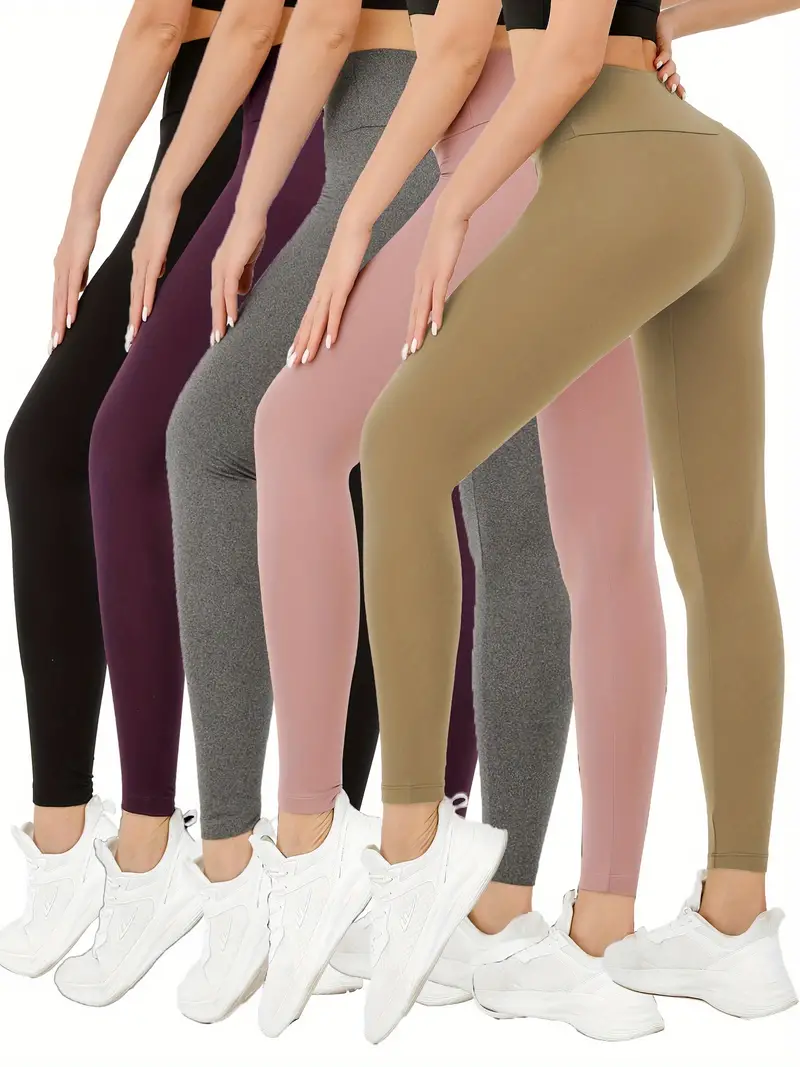 5 Pack Seamless Super Soft Leggings For Women, High Waisted Tummy Control No See Through Workout Yoga Running Tight Pants, Women's Activewear