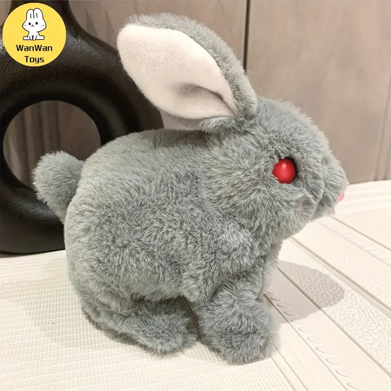 1pc Soft And Fluffy Electric Interactive Red-eyed Bunny Doll, Cute Animal And Nature Children's Toys That Walk, Make Sounds, Shake Their Ears, Glowing Eyes. This Battery-powered