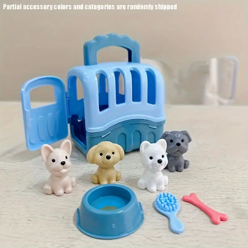 8pcs/set Dog Pet Baskets, Family Toys, Dog Doll Set Dog Cage Toys, Scene Playing Toys