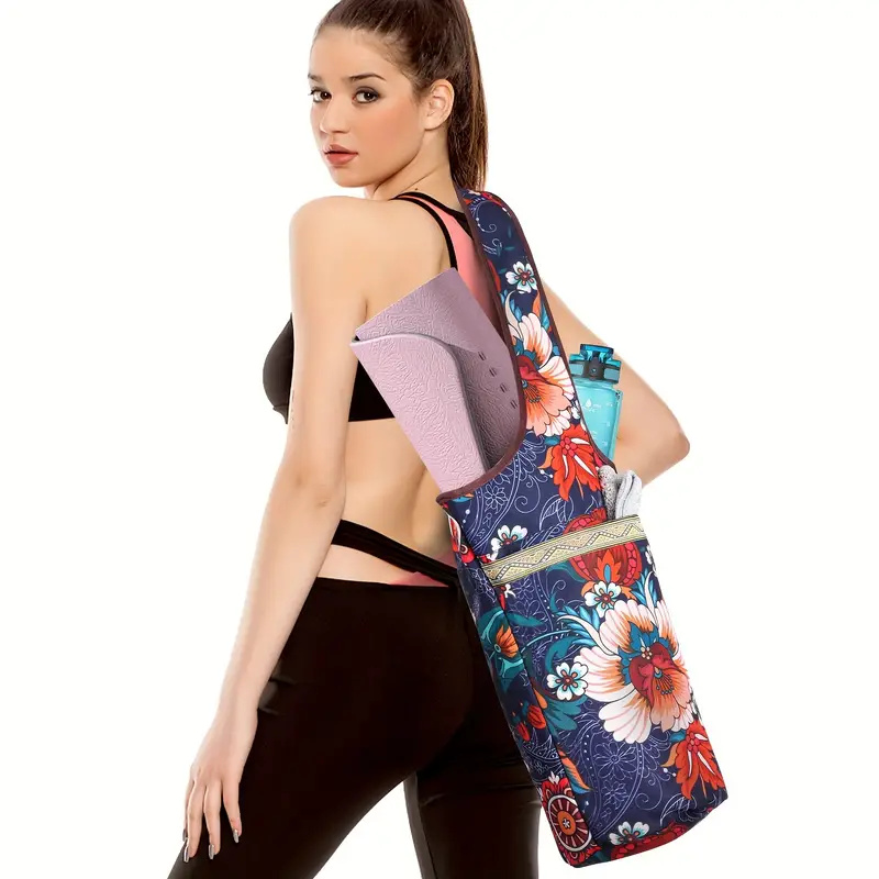 Yoga Bag, Fitness Bag, Sports Portable Women's Yoga Mat, Tote Bag, Storage Bag, Zipper Pocket, Ethnic Style Flower Pattern Yoga Sports and Fitness BagCanvas Bag