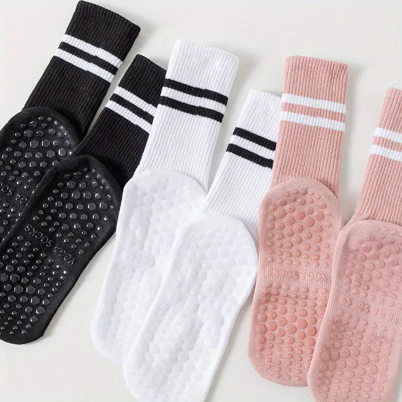 3 Pairs Womens Ultra-Soft Non-slip Yoga & Pilates Socks - Ventilated Mid-Calf Grip Socks for Dance Training - Ultimate Comfort Set