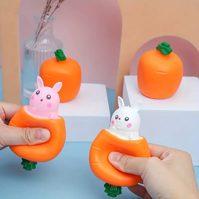 Baiki 1pc/2pcs Funny Squeeze Rabbit Toys, Cute Cartoon Creative Stress Reduction Toy, Carrot Rabbit Cup Pinch Toy, Tricky Funny Small Toys, Holiday Party Event Supplies, Easter Halloween Thanksgiving Gifts