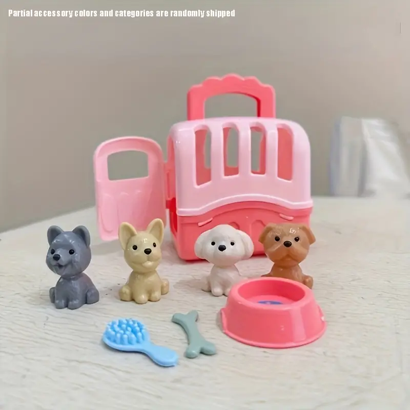 8pcs/set Dog Pet Baskets, Family Toys, Dog Doll Set Dog Cage Toys, Scene Playing Toys