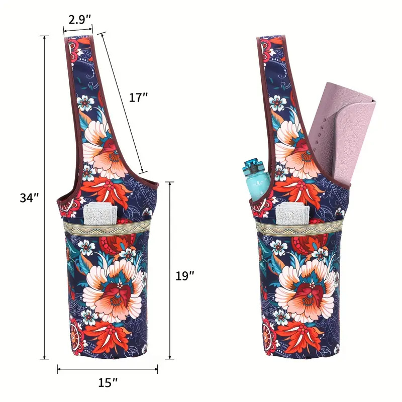 Yoga Bag, Fitness Bag, Sports Portable Women's Yoga Mat, Tote Bag, Storage Bag, Zipper Pocket, Ethnic Style Flower Pattern Yoga Sports and Fitness BagCanvas Bag