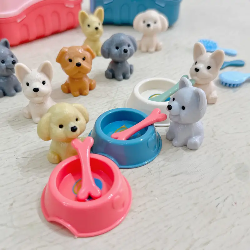 8pcs/set Dog Pet Baskets, Family Toys, Dog Doll Set Dog Cage Toys, Scene Playing Toys