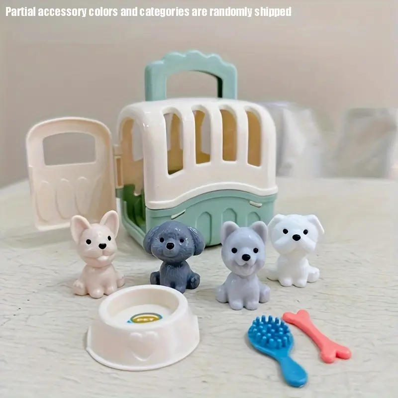 8pcs/set Dog Pet Baskets, Family Toys, Dog Doll Set Dog Cage Toys, Scene Playing Toys