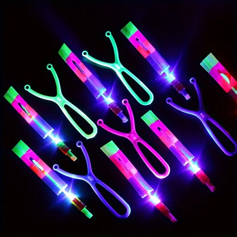 Baikf 8pcs, Led Lighting Up Luminous Toy, Flying Slingshot, Flying Toys, Fast Catapult Luminous Toy, Glow In Dark Party Supplies, Party Favors, Holiday Gifts, Children Gifts, Outdoor Luminous Toys