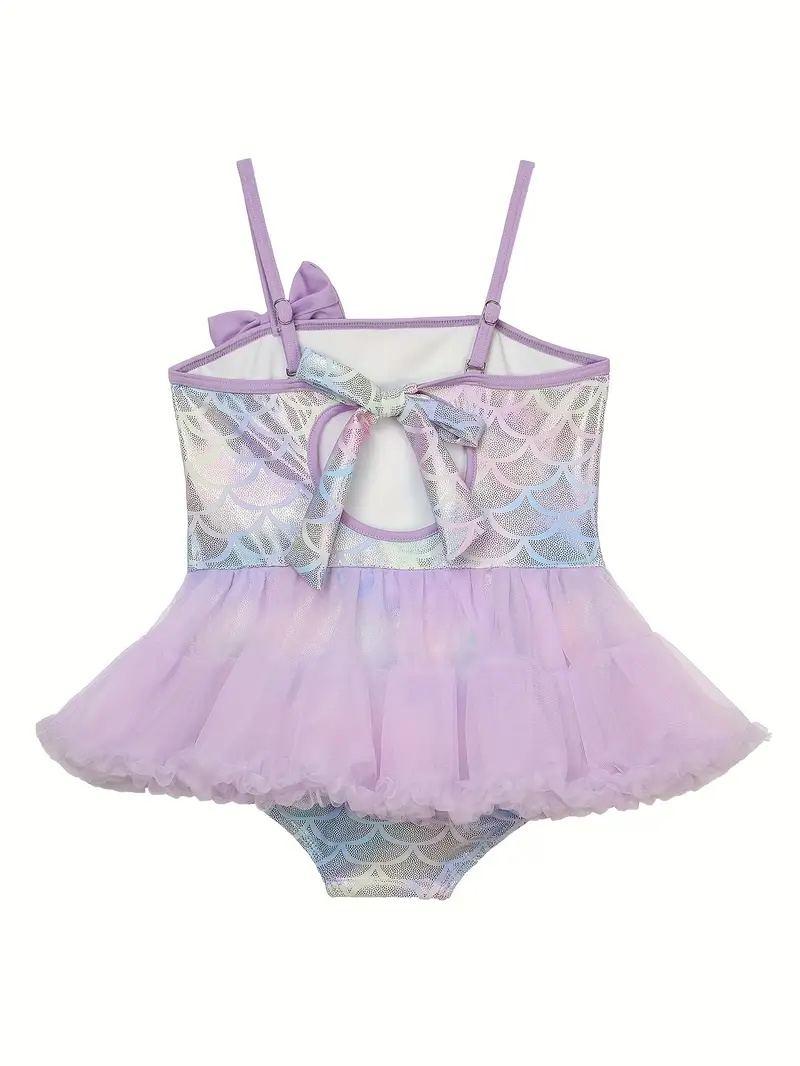 Dreamy Fish Scale Print Tutu Swimwear Girls Comfy Bathing Suit Summer Gift