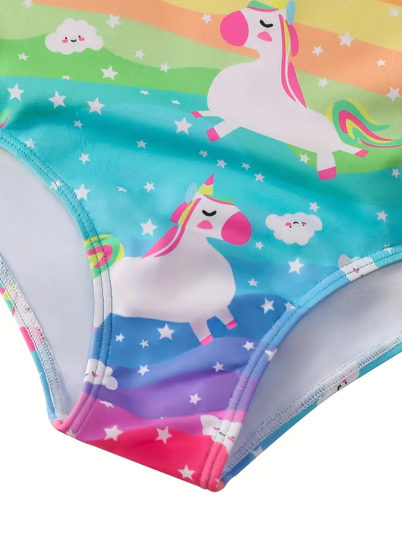 one-piece Cute Pony Print Long-Sleeved Girls' Swimsuit for Vacation and Hot Springs