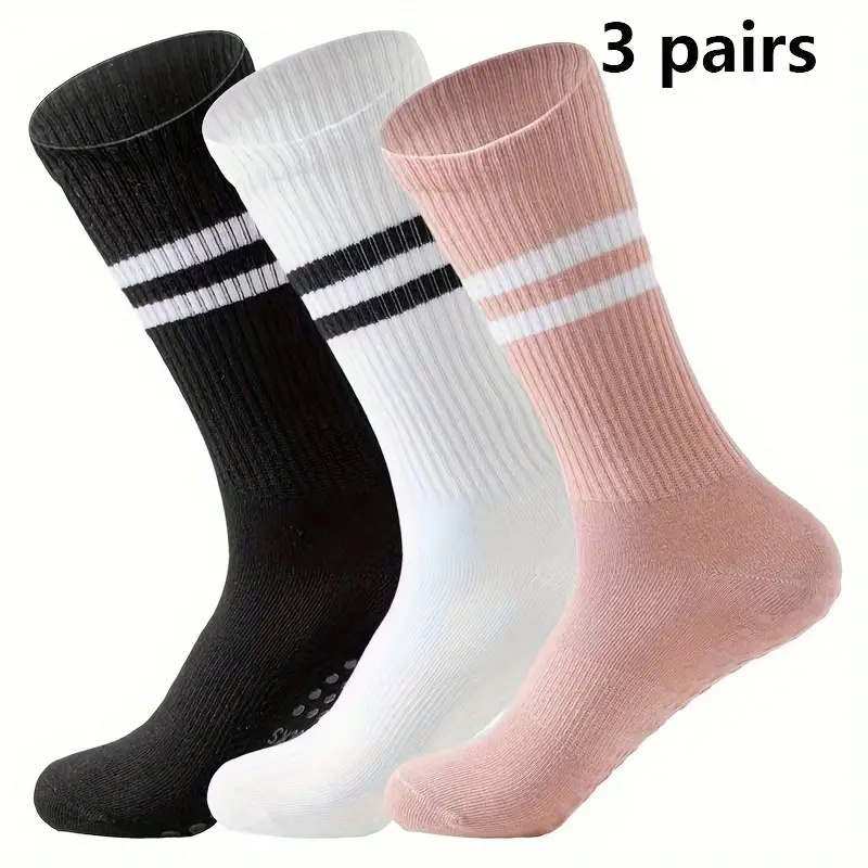 3 Pairs Womens Ultra-Soft Non-slip Yoga & Pilates Socks - Ventilated Mid-Calf Grip Socks for Dance Training - Ultimate Comfort Set