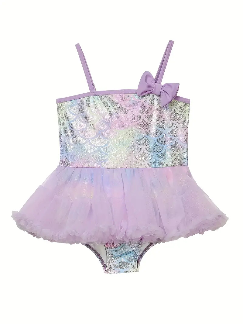 Dreamy Fish Scale Print Tutu Swimwear Girls Comfy Bathing Suit Summer Gift