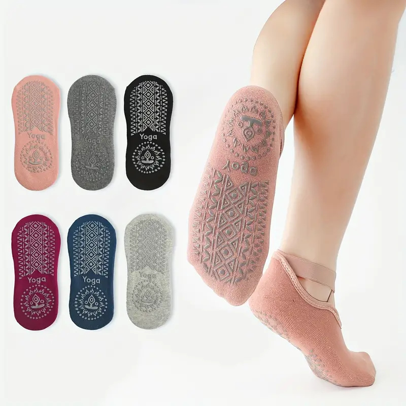 ROORUNS Non-Slip Yoga Socks: Breathable, Cushioned with Cross Belt Support for Superior Stability in Pilates and Dance (25-35 words)