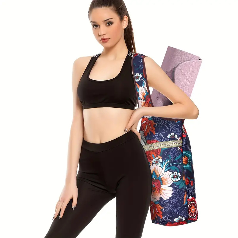 Yoga Bag, Fitness Bag, Sports Portable Women's Yoga Mat, Tote Bag, Storage Bag, Zipper Pocket, Ethnic Style Flower Pattern Yoga Sports and Fitness BagCanvas Bag