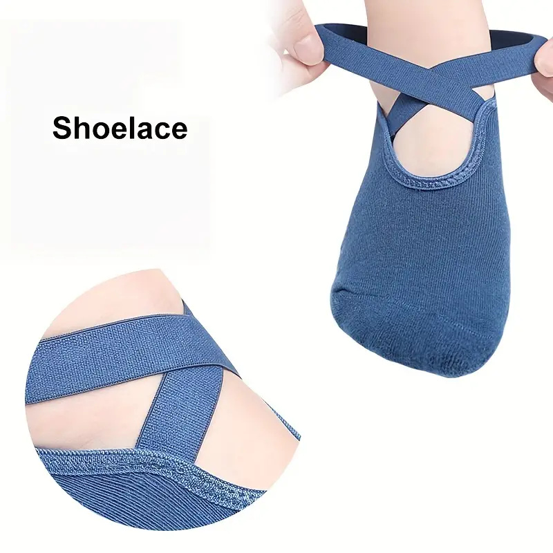 ROORUNS Non-Slip Yoga Socks: Breathable, Cushioned with Cross Belt Support for Superior Stability in Pilates and Dance (25-35 words)