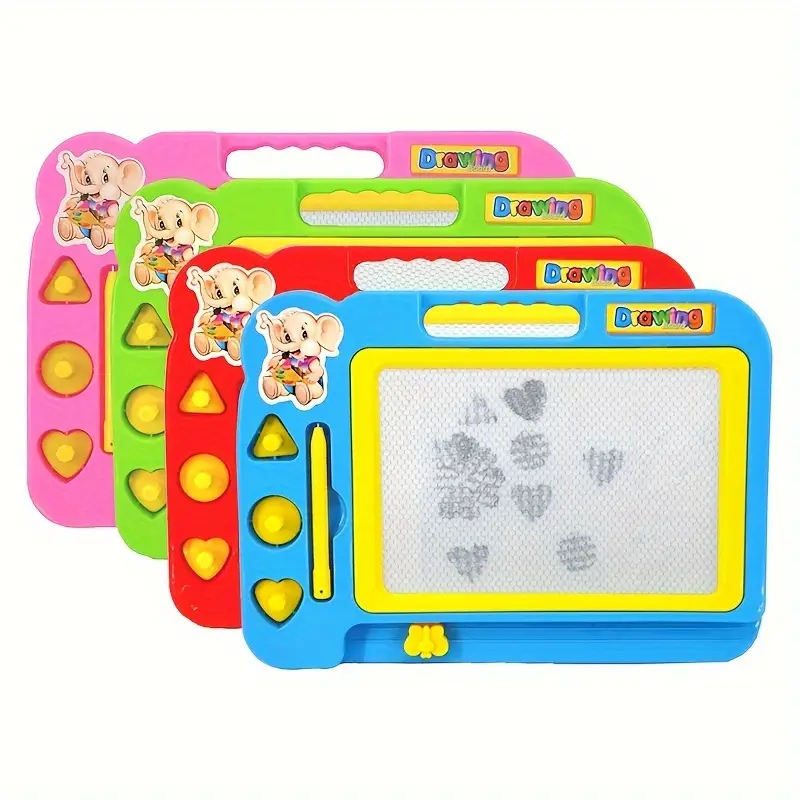 Baikj 1pc Drawing Board Magnetic Black And White Writing Board With 3 Kinds Of Graphic Magnetic Stamps Doodle Board