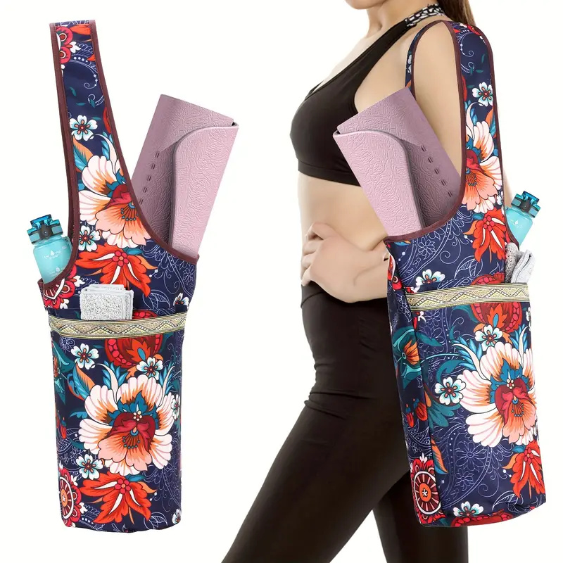 Yoga Bag, Fitness Bag, Sports Portable Women's Yoga Mat, Tote Bag, Storage Bag, Zipper Pocket, Ethnic Style Flower Pattern Yoga Sports and Fitness BagCanvas Bag