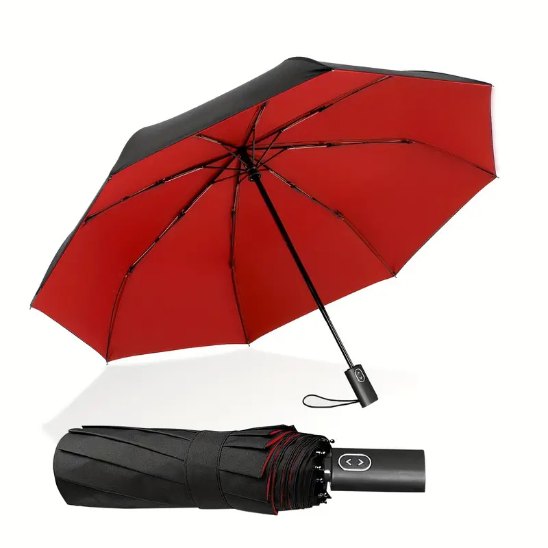 Windproof Travel Umbrella With Double Canopy, Auto Open/Close Function, Reinforced Fiberglass Frame – UPF 50+ Protection, Compact Folding Design, Water Resistant 210T Fabric – All-Weather Sun & Rain Outdoor Use