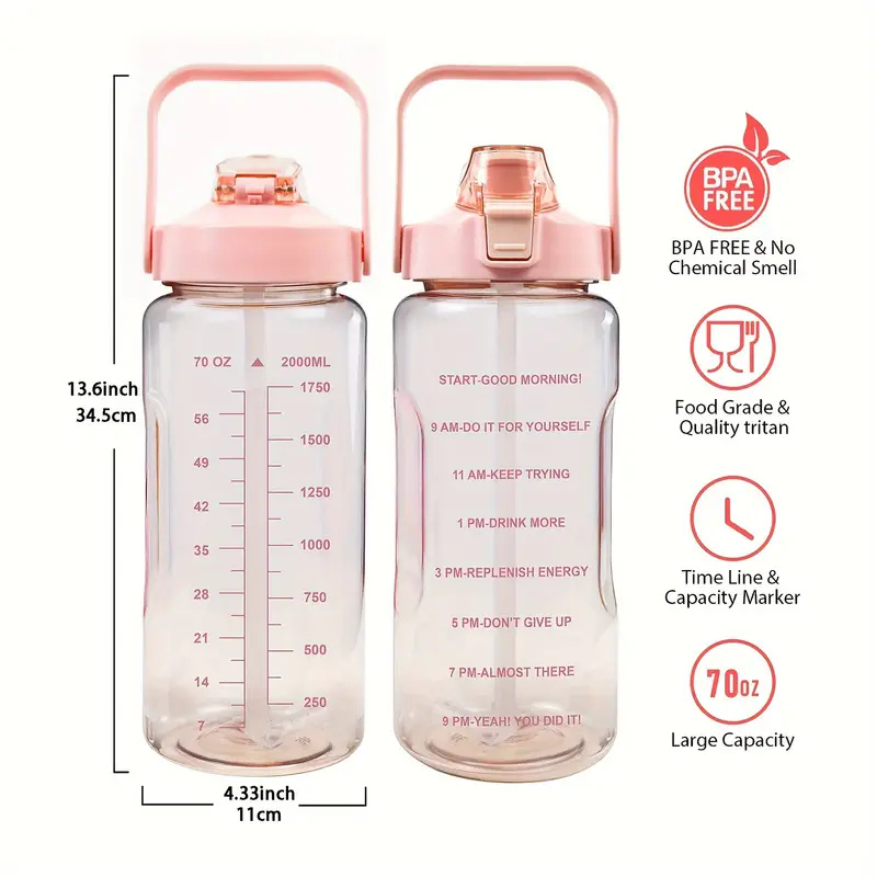 1pc, Water Bottle With Sleeve And Straw, 70oz/ 2L Heavy Duty Leak-Proof BPA Free Sports Water Bottle, Reusable Insulated Large Water Jug, For Daily Hydration, Sports, Fitness Drinkware, Home Kitchen Items, Birthday Gifts