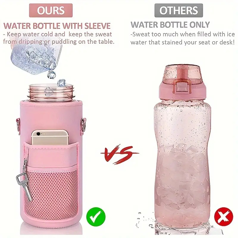 1pc, Water Bottle With Sleeve And Straw, 70oz/ 2L Heavy Duty Leak-Proof BPA Free Sports Water Bottle, Reusable Insulated Large Water Jug, For Daily Hydration, Sports, Fitness Drinkware, Home Kitchen Items, Birthday Gifts