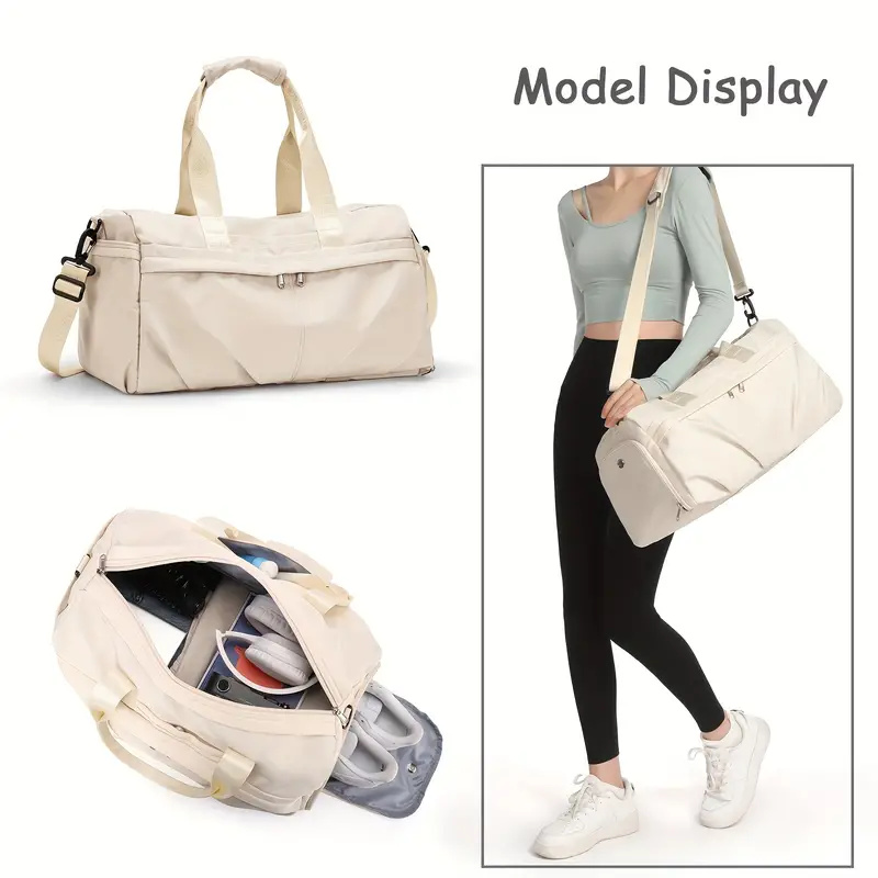 Sports Gym Tote Bag For Women, Large Capacity Nylon Duffel With Dry Wet Separation, Yoga Fitness Shoulder Bag With Shoe Compartment, Ideal For Short Travel, Flight Carry-On, Casual Use