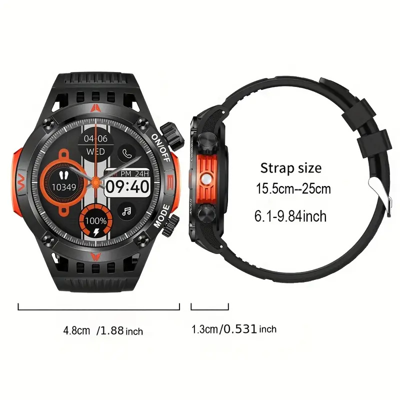 Smart watch, wireless answer and call, SOS outdoor watch, outdoor sports watch, LED light, IP68 waterproof, compass fitness tracker, pedometer, multimedia message display, suitable for Android, Apple, Samsung, mobile phones, men's and women's smart watche