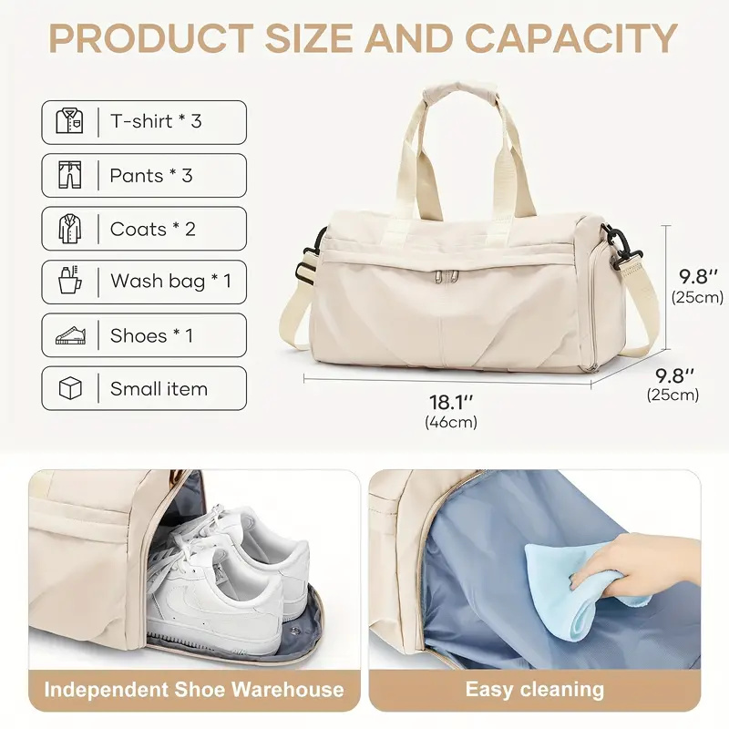 Sports Gym Tote Bag For Women, Large Capacity Nylon Duffel With Dry Wet Separation, Yoga Fitness Shoulder Bag With Shoe Compartment, Ideal For Short Travel, Flight Carry-On, Casual Use