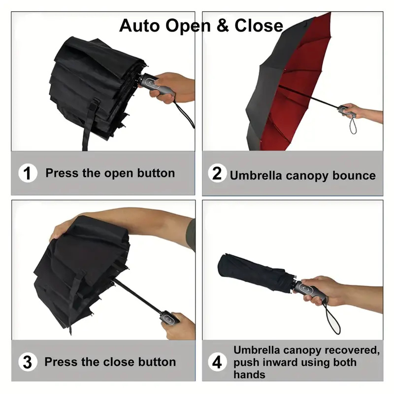 Windproof Travel Umbrella With Double Canopy, Auto Open/Close Function, Reinforced Fiberglass Frame – UPF 50+ Protection, Compact Folding Design, Water Resistant 210T Fabric – All-Weather Sun & Rain Outdoor Use