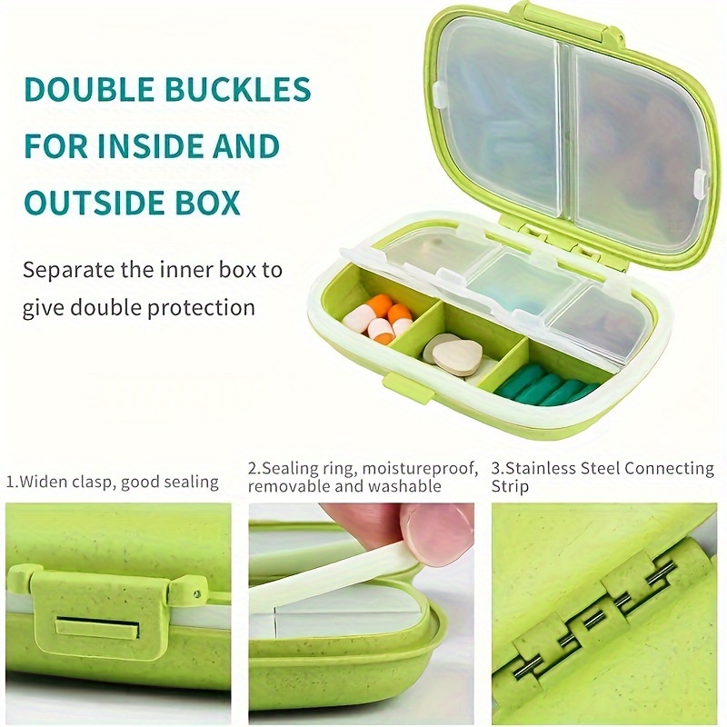 1pc Portable Pill Box For Travel, 8 Compartments For Medicine And Vitamins, Fits In Pocket Or Purse, Secure Storage For Daily Doses