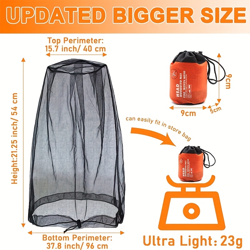 1pc Premium Mosquito Head Net, Ultra Large & Long, Extra Fine Holes, Mesh, Insect Netting, Bug Face Shield, Soft Durable Fly Screen, Protection