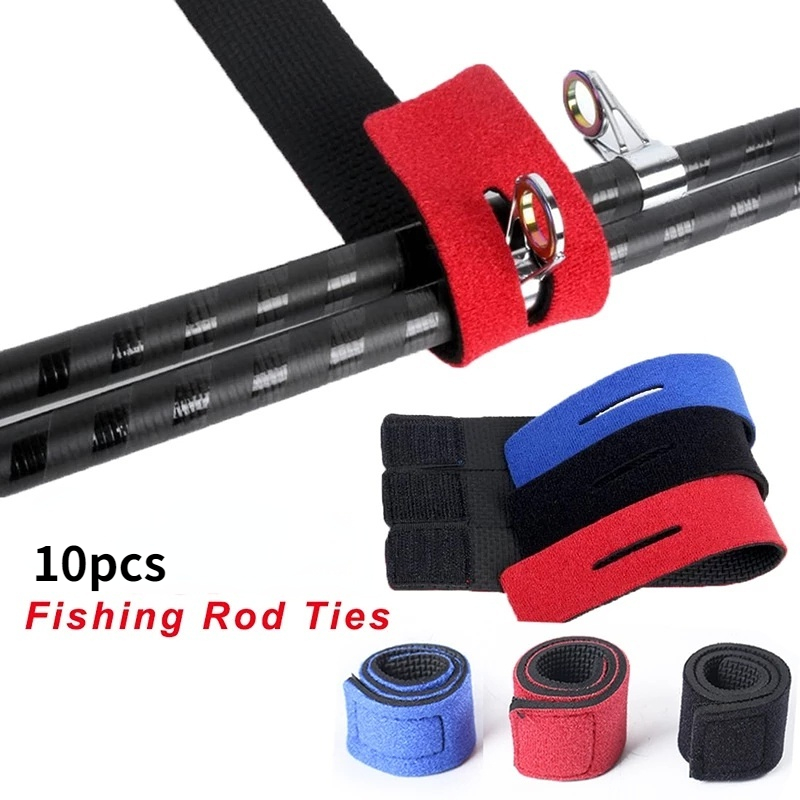 10pcs Universal Fishing Rod Belts Ties - Durable Adjustable Straps for Spinning & Fly Rods - Premium Quality Secure Holders, Tackle Accessories Set with Quick Release Feature