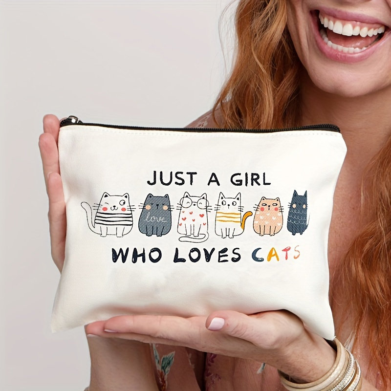 1pc Cat Makeup Bags For Women, Cute Cat Themed Gifts For Girls, Small Cat Lover Travel Cosmetic Bag, Zipper Pouch For Teens, Daughter, Sister, Birthday Christmas Decorations