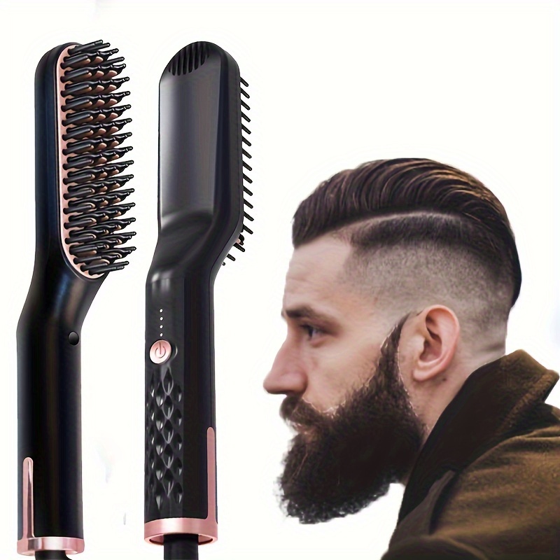 Portable Ceramic Beard Straightener - Quick Heated Men's Grooming Brush, Electric Styling Tool, Frizz-Free Finish, US Plug, Great Gift