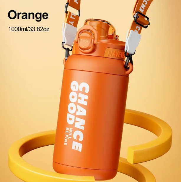 Sports Stainless Steel Insulated Water Bottles, 33oz Water Bottle With Straw And Strap, Leak-Proof And BPA-Free, Wide Mouth Vacuum Bottle For Fitness, Gym & Outdoor