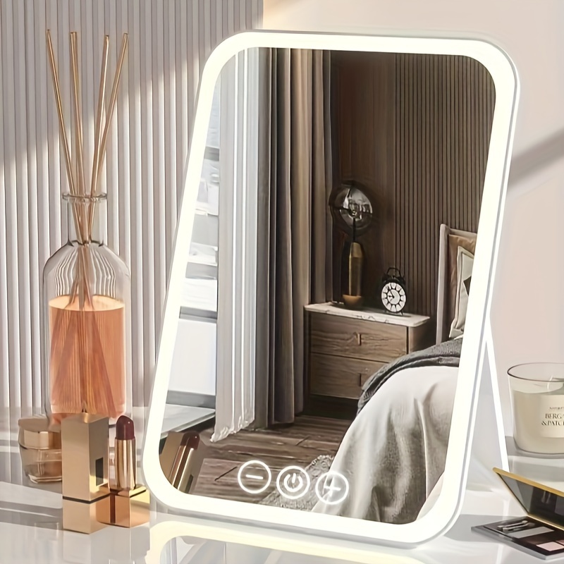 One piece Travel Makeup Mirror with LED Light Beauty Folding Pu Makeup Mirror With 3 Color Dimmable Touch Screen