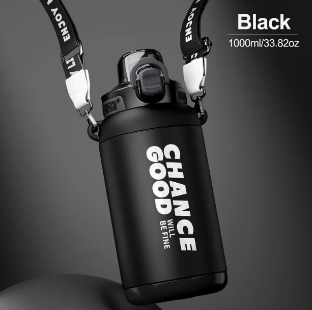 Sports Stainless Steel Insulated Water Bottles, 33oz Water Bottle With Straw And Strap, Leak-Proof And BPA-Free, Wide Mouth Vacuum Bottle For Fitness, Gym & Outdoor